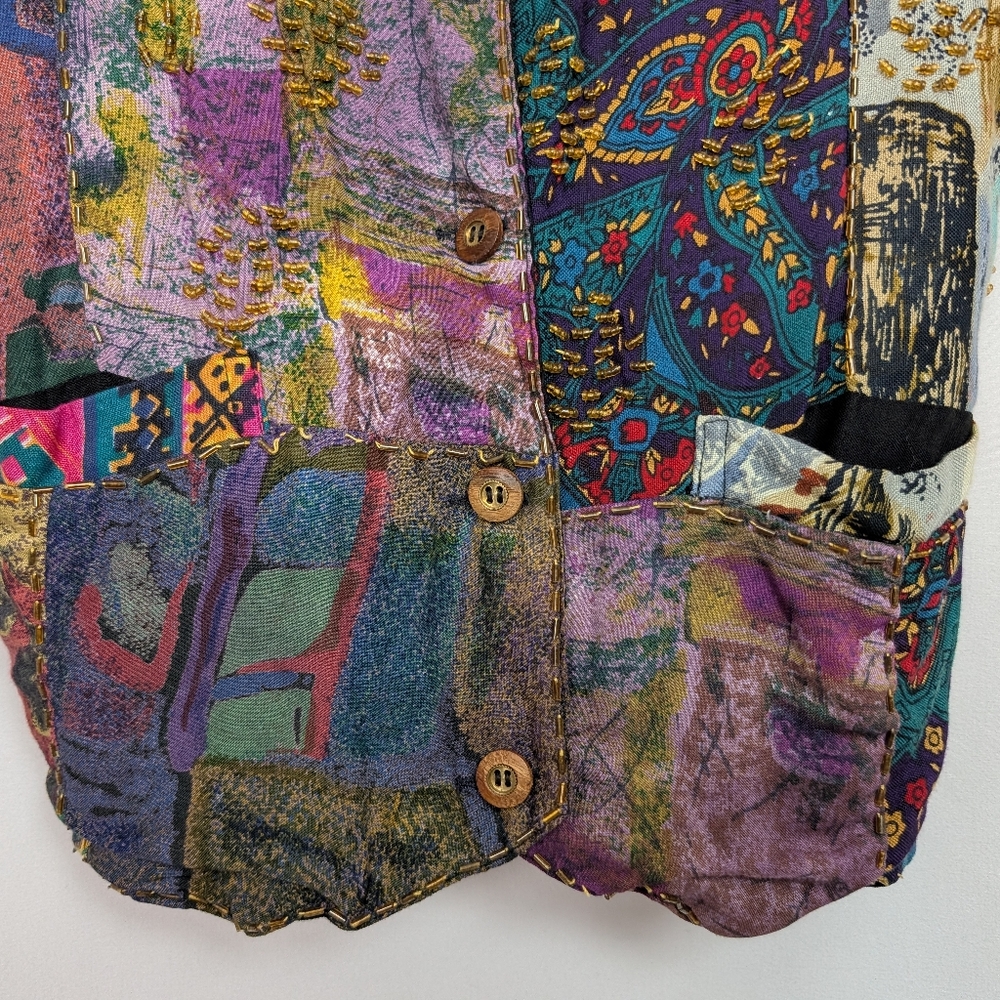 Vintage Patchwork Vest Beaded - image 5